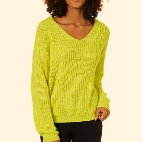 Lime v-neck knit oversize sweater - Picture 1 of 5